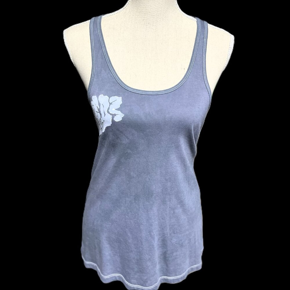 3/$25 🆕 Hand-Painted White Rose Racerback Tank | Denim Blue | Made in USA